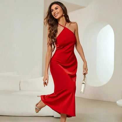 Vestido seda cetim sem alças