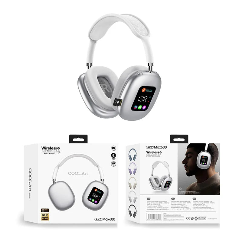Fones de ouvido Bluetooth sem fio com tela digital RGB