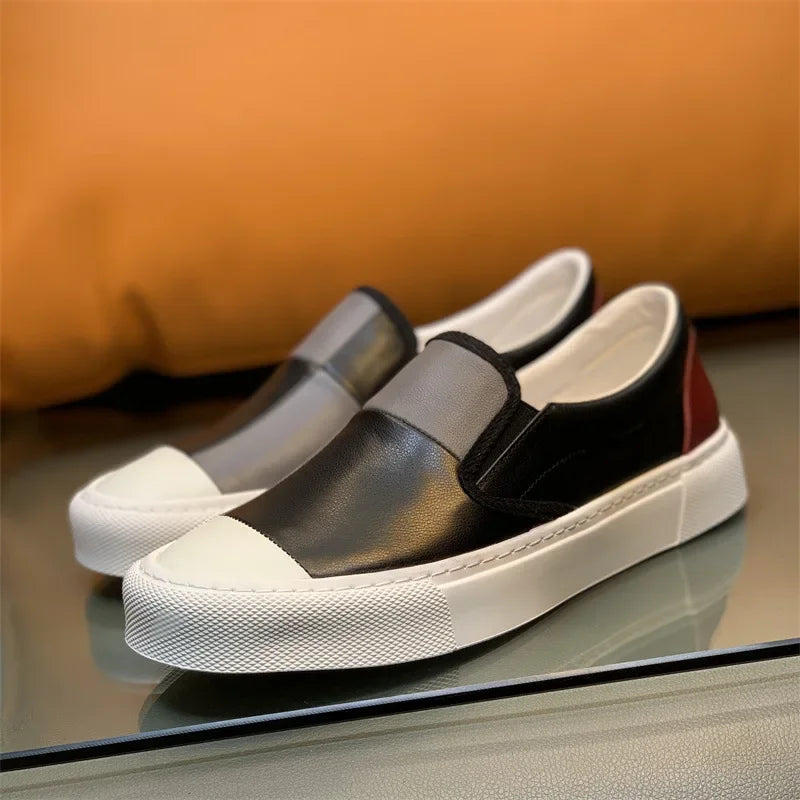 Mocassins em pele genuína moderno em blocos de cor