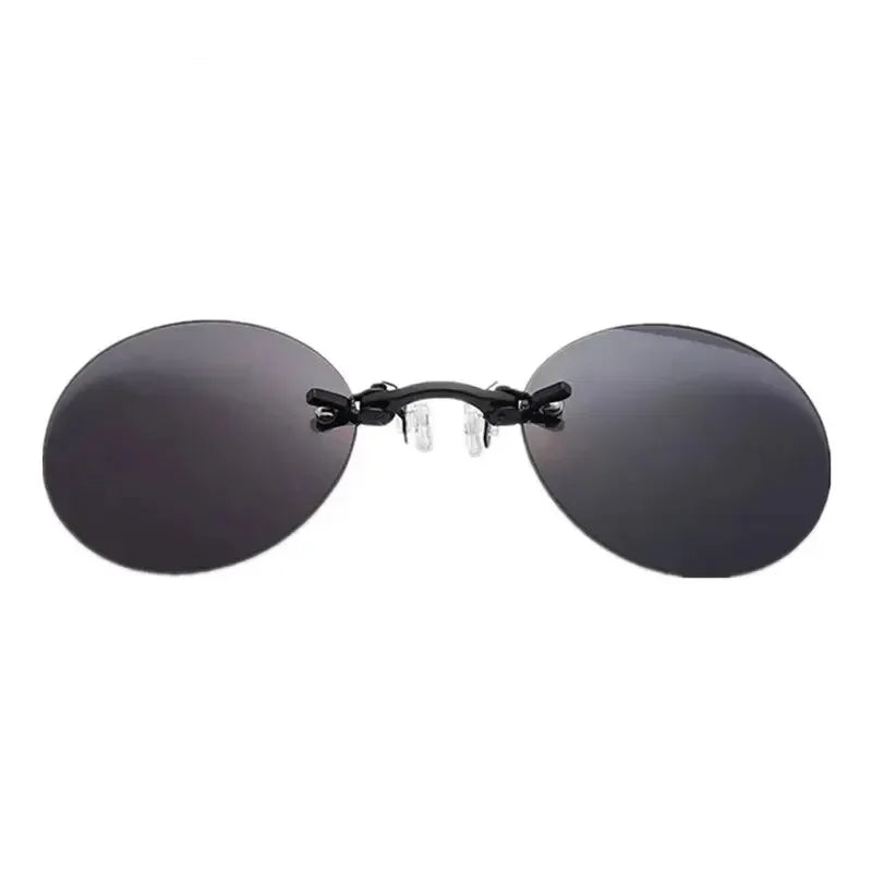 Óculos de Sol Masculinos Vintage Redondos Sem Aro com Clipe Nasal