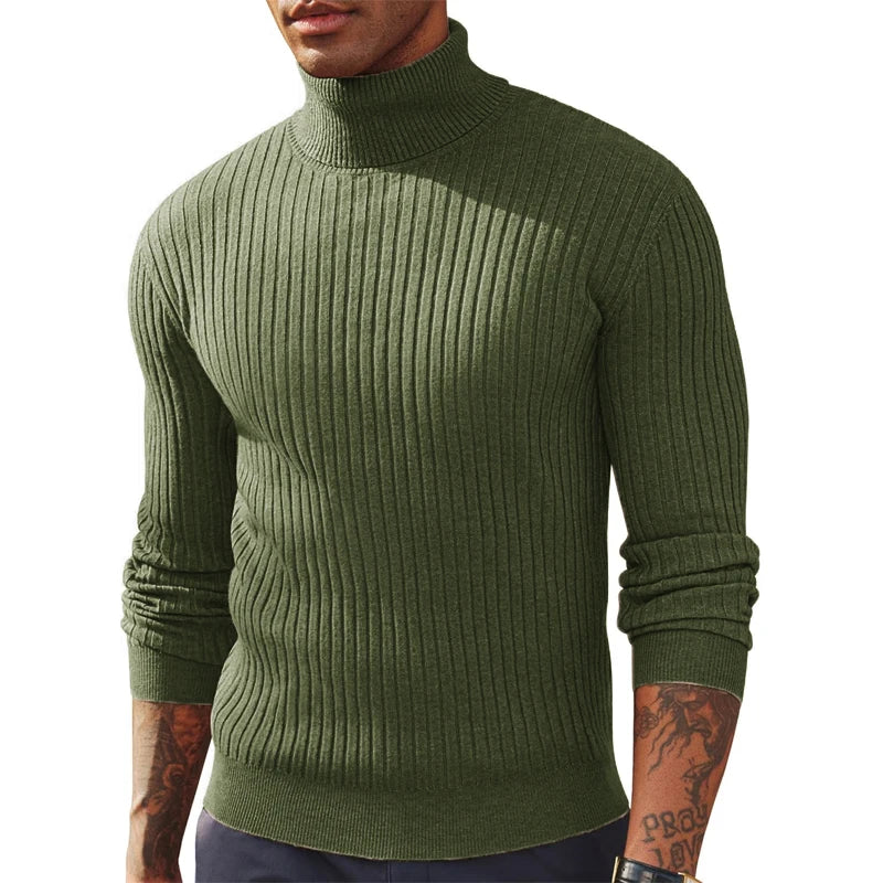 Camisola Masculina de Gola Alta em Malha — Outono e Inverno