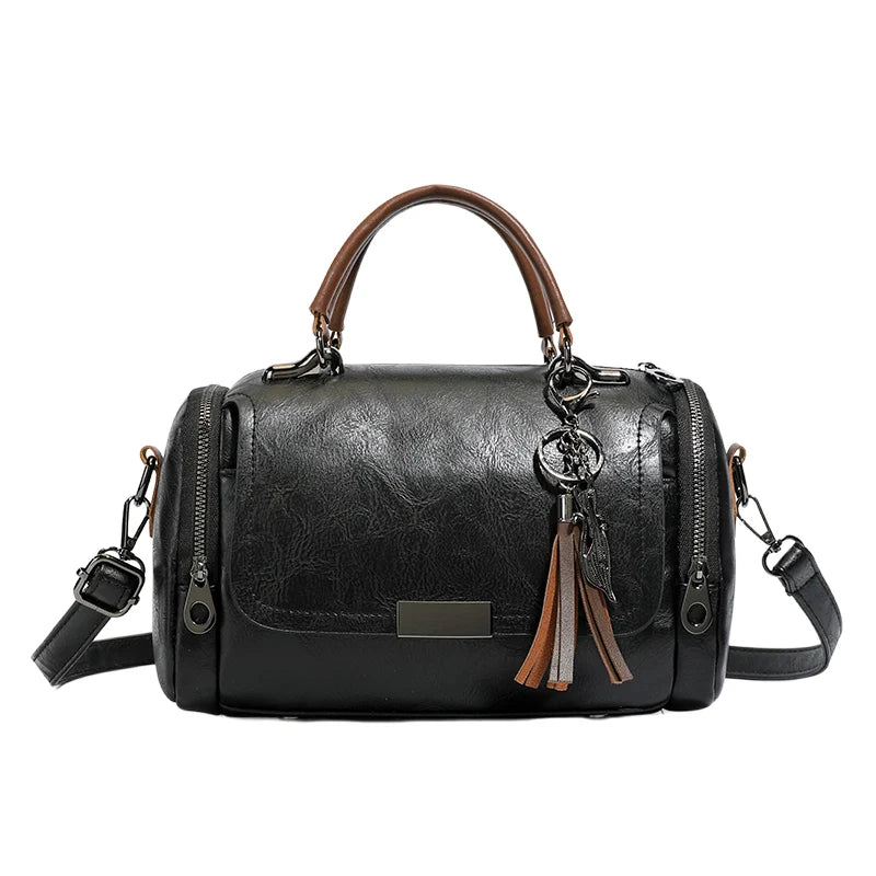 Bolsa de Ombro Feminina Grande — Capacidade Ampla, Borlas, Zíper e Alça Removível