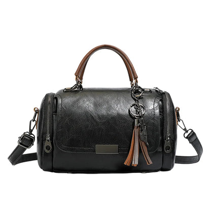 Bolsa de Ombro Feminina Grande — Capacidade Ampla, Borlas, Zíper e Alça Removível
