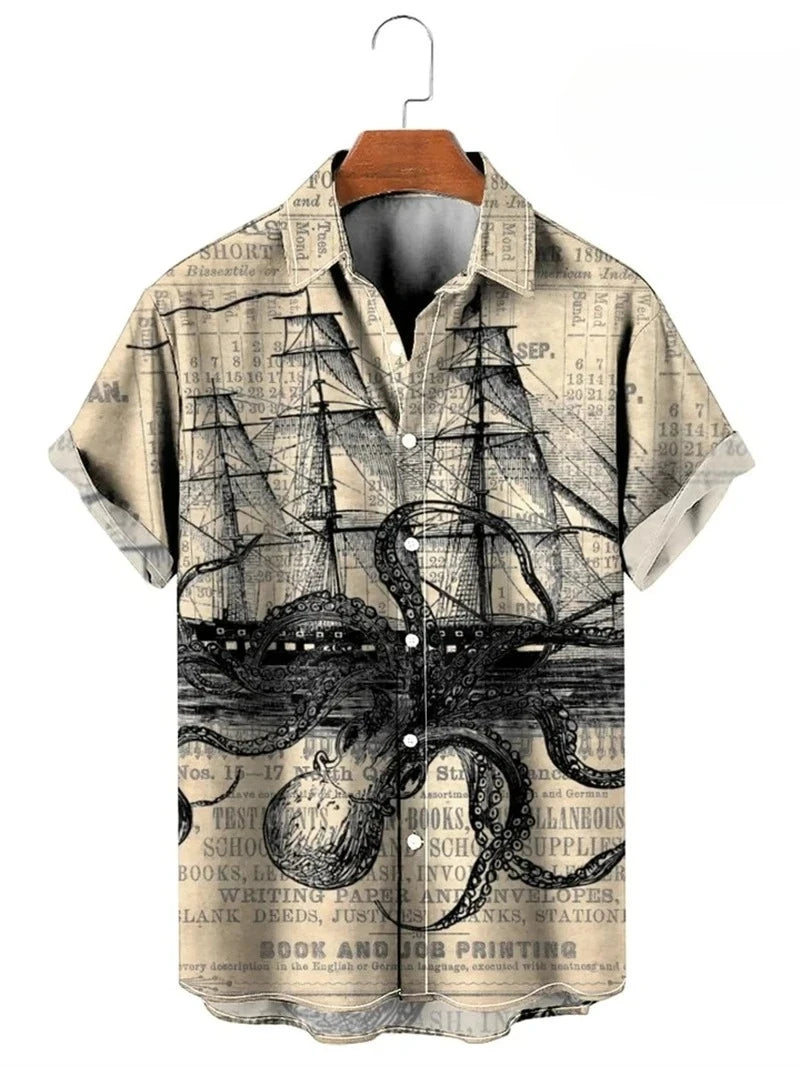 Camisa vintage com estampa de mapa 3D