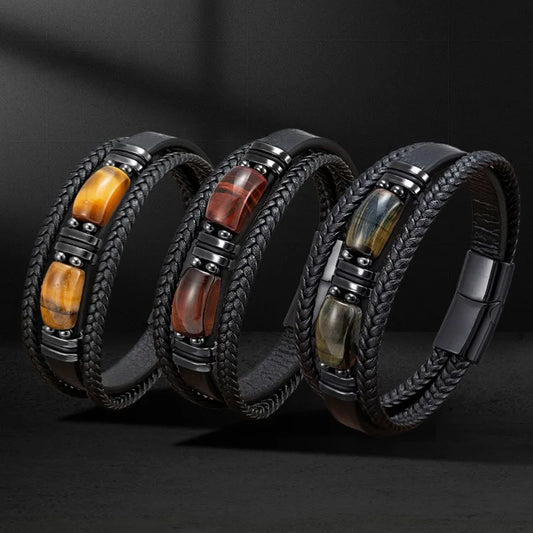 Pulseiras de couro com pedra natural