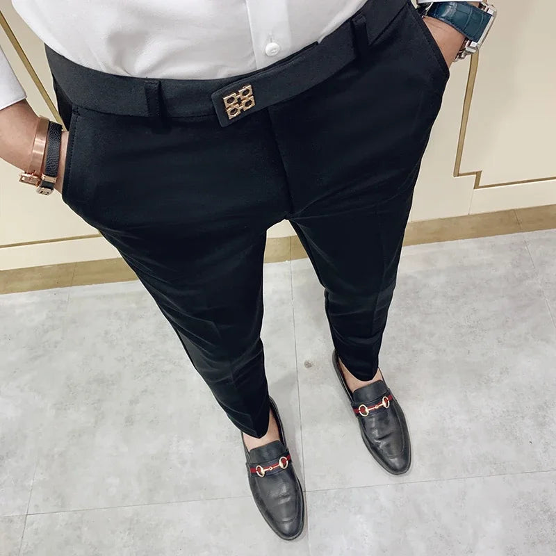 Calças sociais casuais slim fit masculinas para a primavera