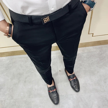 Calças sociais casuais slim fit masculinas para a primavera
