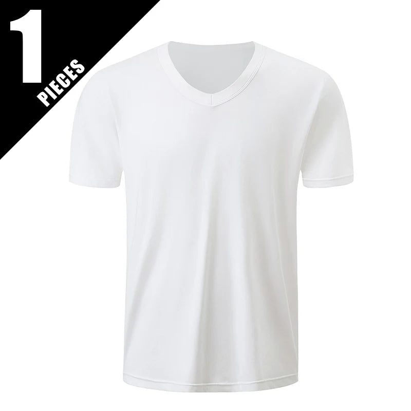 T-Shirt Masculina Básica com Decote em V — Packs de 1 a 4 Peças