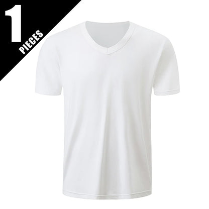 T-Shirt Masculina Básica com Decote em V — Packs de 1 a 4 Peças