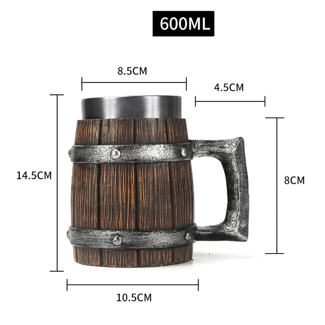 Caneca de cerveja estilo Viking em aço inoxidável