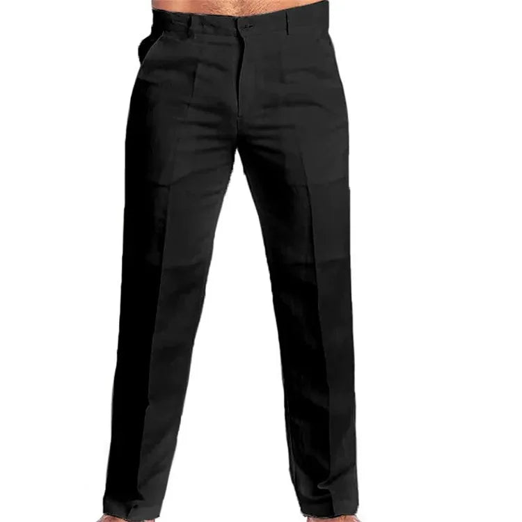 Calça masculina de linho com bolso reto na parte inferior