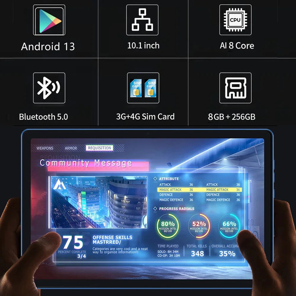 Tablet BDF Y7 10,1″ — 8 GB RAM, 256 GB, 4G/5G, Dual SIM e Android 13