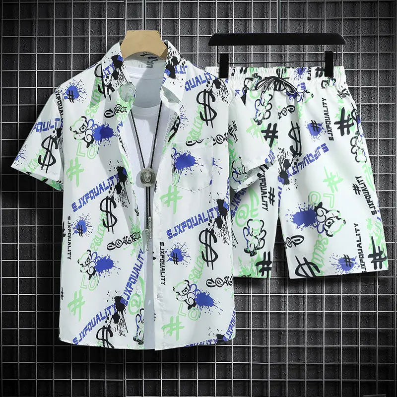 Conjunto masculino havaiano de verão para a praia
