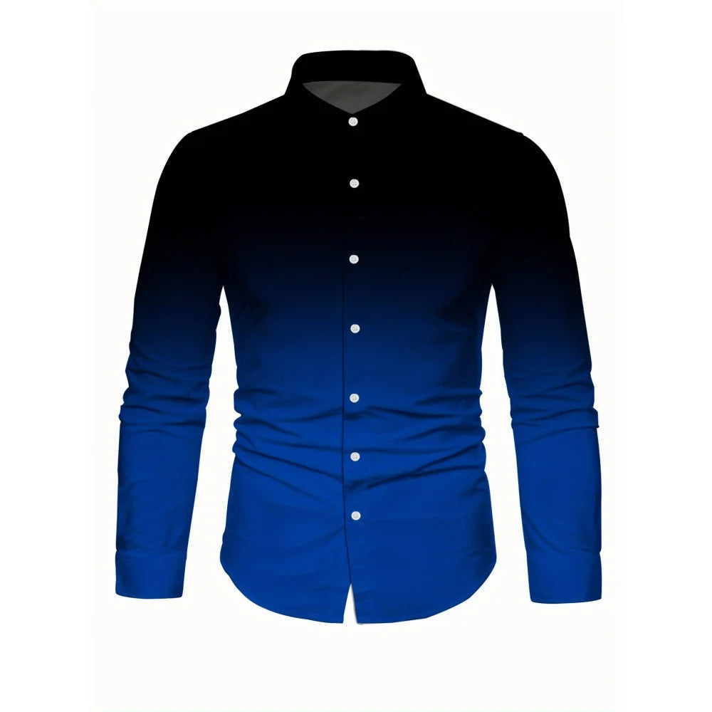 Camisa Masculina de Manga Comprida com Estampa Gradiente