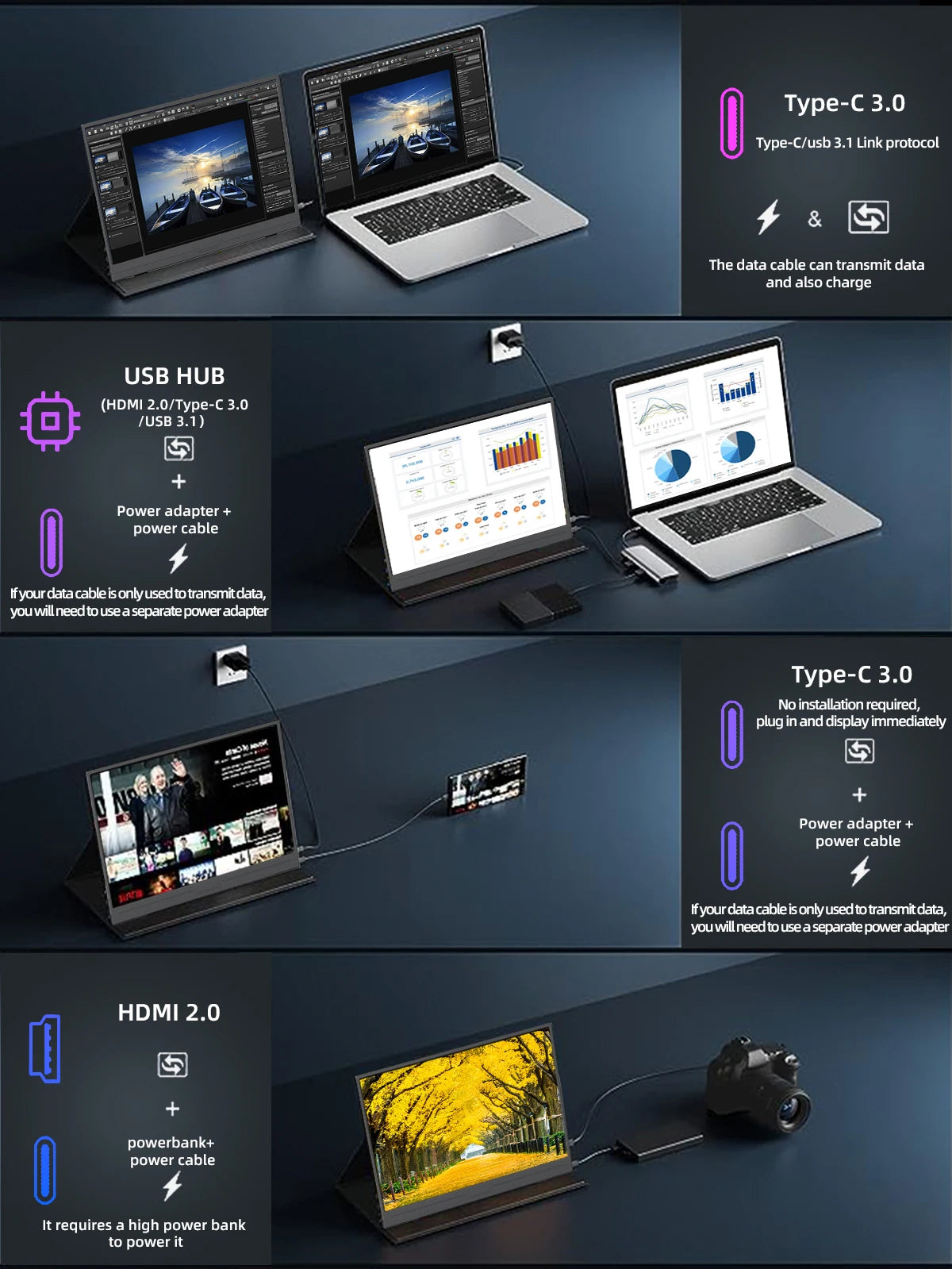 Monitor Portátil ZSUS 14" 2K 60 Hz – HDR 10, USB-C e Altifalantes