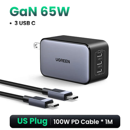 Carregador de 65w, 4 portas usb c