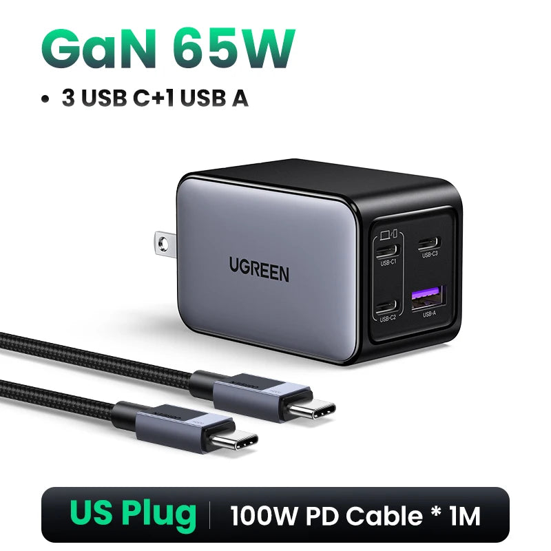 Carregador de 65w, 4 portas usb c