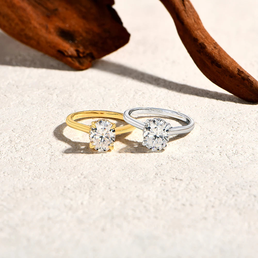 Anel de Moissanite Oval 2 ct D VVS1 em Prata 925