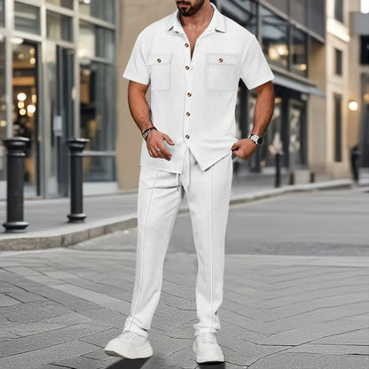 Conjunto Masculino de Verão – Camisa de Botões e Calça Curta