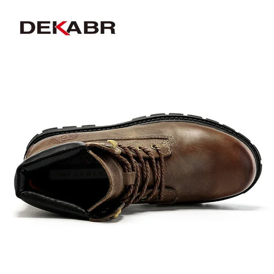 Botas de cano curto Dekabr clássicas de outono/inverno em couro genuíno
