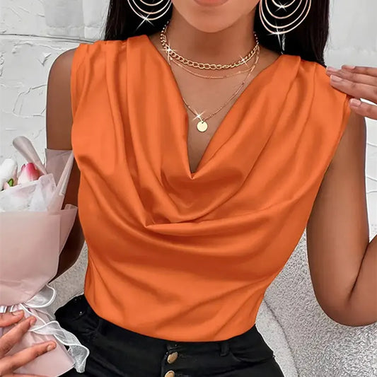 Blusa de seda-como cetim regata