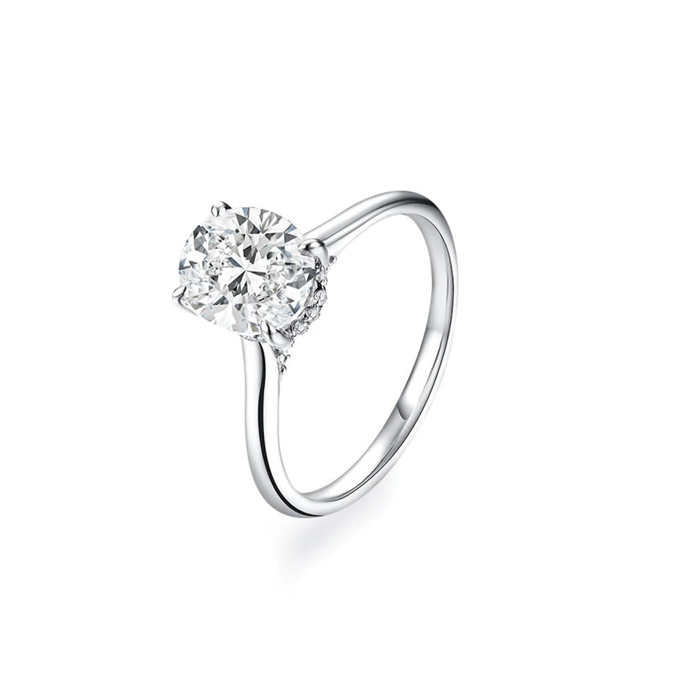 Anel de Moissanite Oval 2 ct D VVS1 em Prata 925