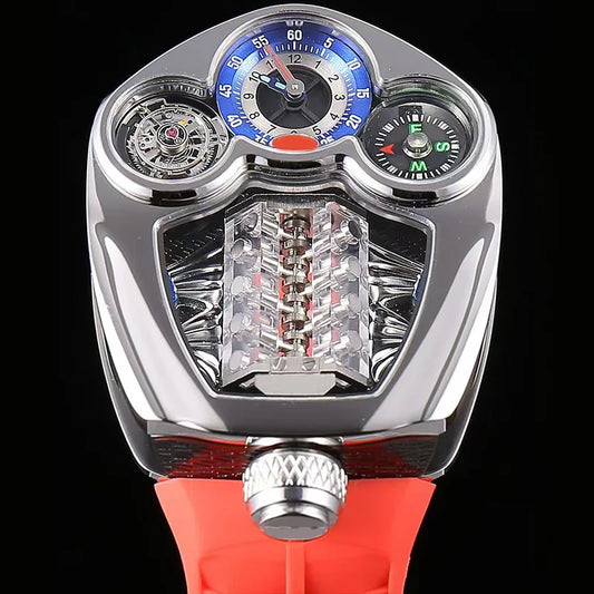 Relógio Masculino de Quartzo Engine — Aço Inoxidável, Bússola e 3 ATM