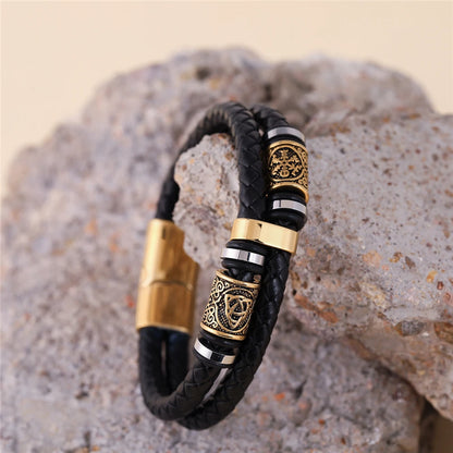 Pulseiras estilo punk viking em pele genuína entrançada