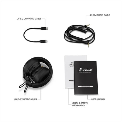 Auscultadores Bluetooth Marshall Major V – Sem Fios, Dobráveis e com Cancelamento de Ruído