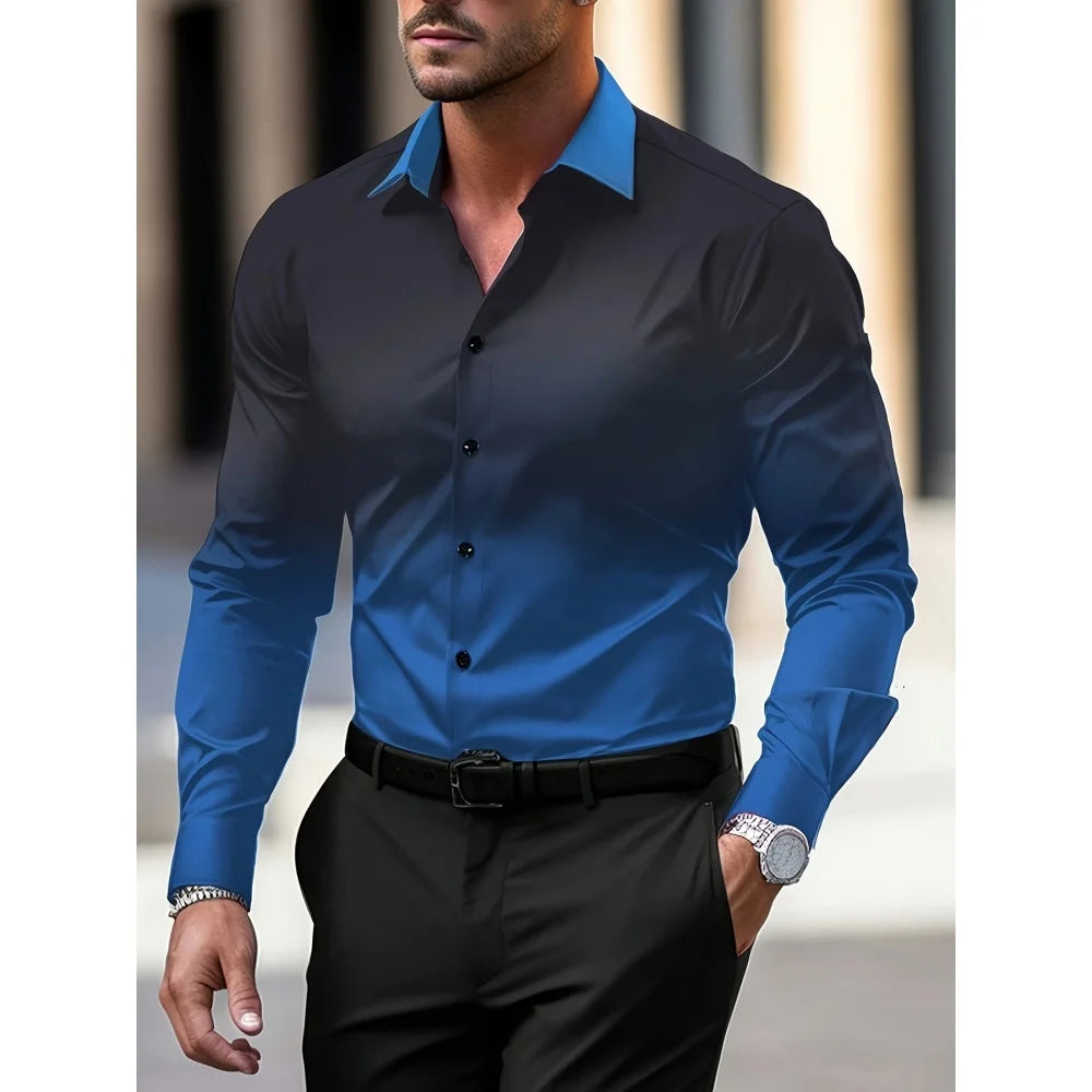 Camisa Masculina de Manga Comprida com Estampa Gradiente
