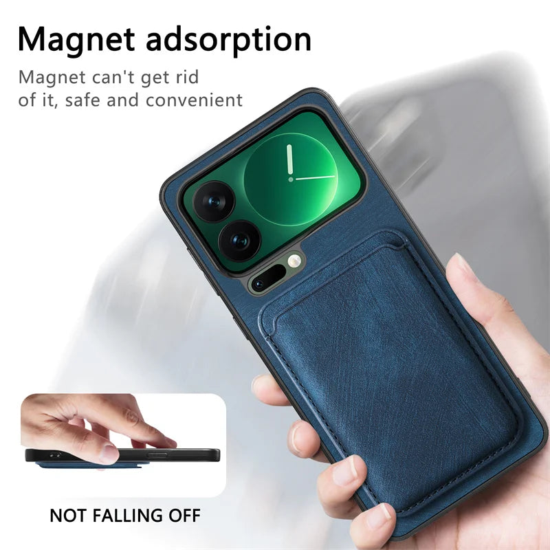 Capa carteira de couro magnético de luxo para Xiaomi