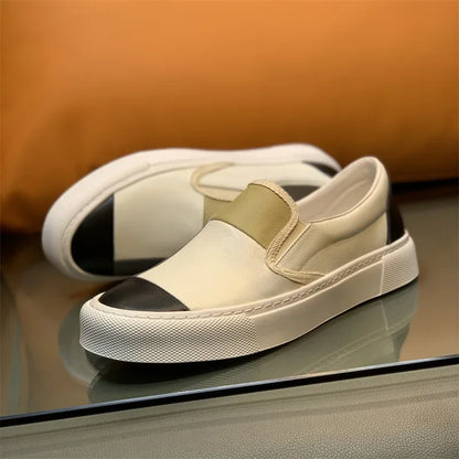 Mocassins em pele genuína moderno em blocos de cor