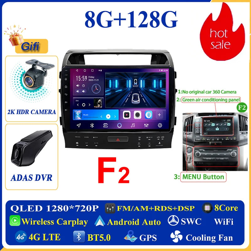 Central Multimídia Android 16 para Toyota Land Cruiser 11 200 2007-2015