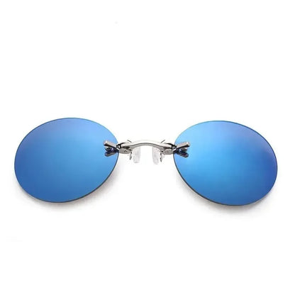 Óculos de Sol Masculinos Vintage Redondos Sem Aro com Clipe Nasal