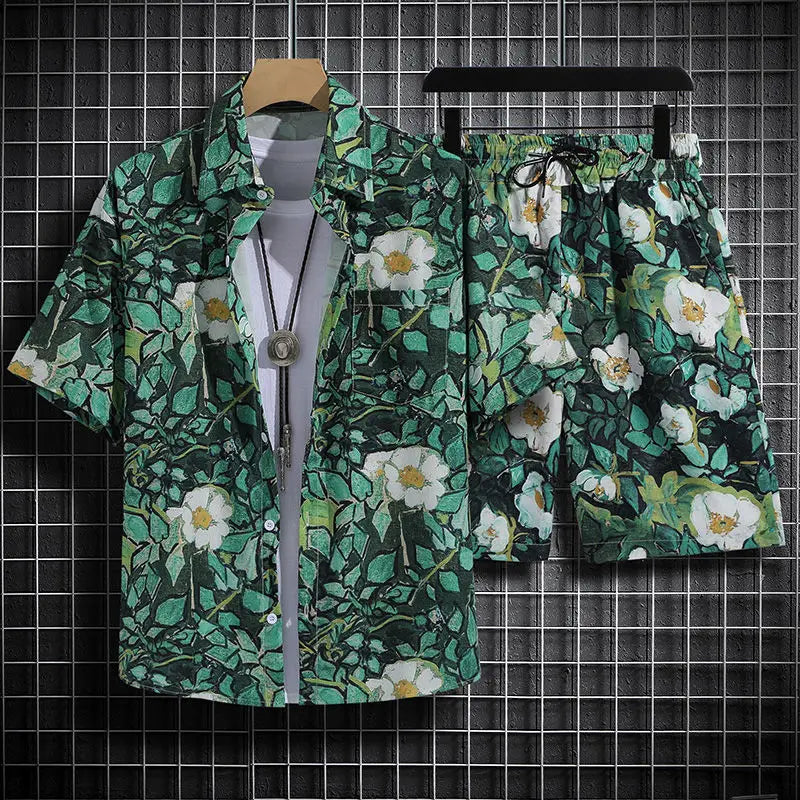 Conjunto masculino havaiano de verão para a praia
