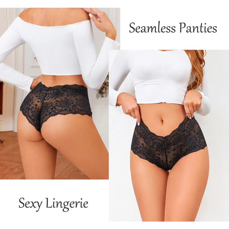 Conjunto de 5 Calcinhas Femininas de Cintura Alta com Renda