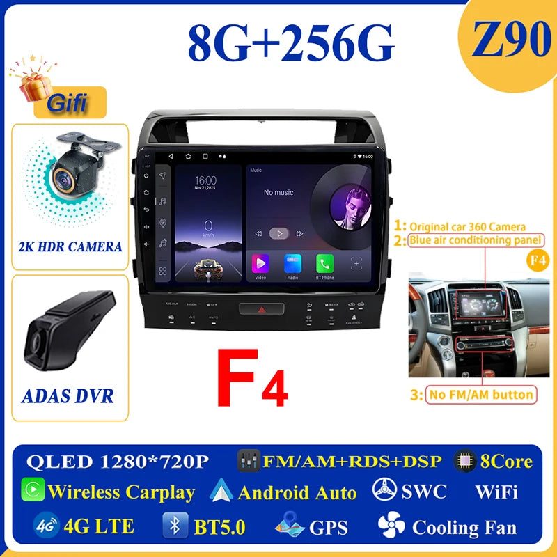 Central Multimídia Android 16 para Toyota Land Cruiser 11 200 2007-2015