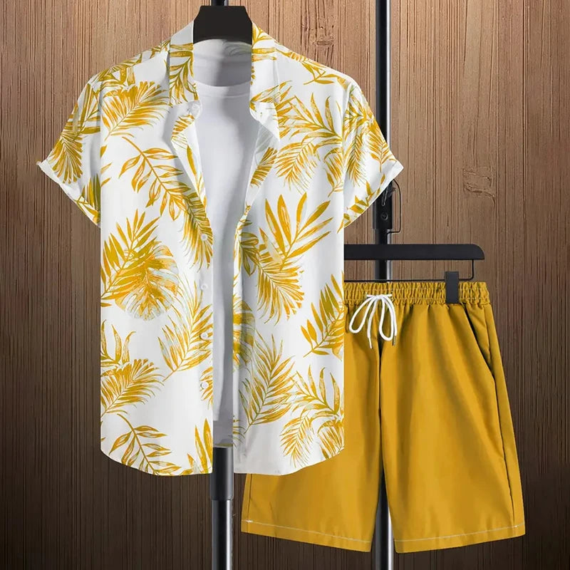 Conjunto Masculino de Verão com Estampa de Folhas