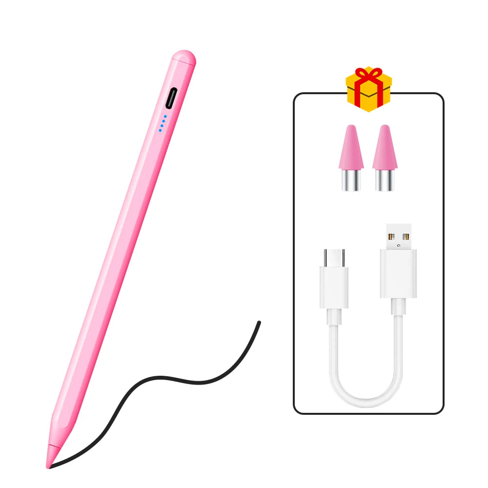 Caneta Stylus Magnética Universal QUKAM — 4 LEDs, USB-C, Sem Bluetooth e 2 Pontas