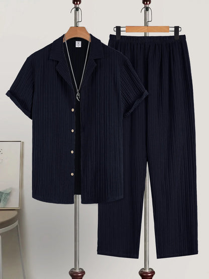 Conjunto Masculino de 2 Peças com Camisa de Manga Curta e Calça