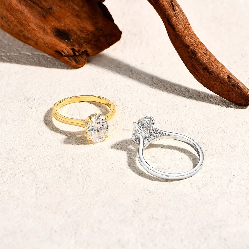 Anel de Moissanite Oval 2 ct D VVS1 em Prata 925