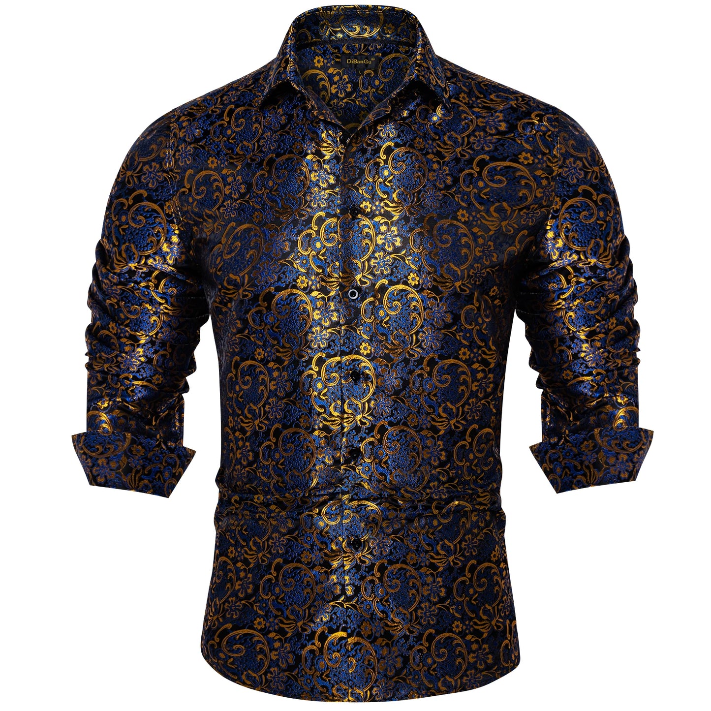 Camisa Masculina Paisley de Manga Longa em Poliéster