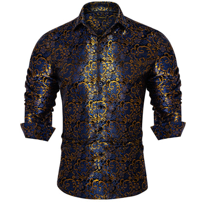 Camisa Masculina Paisley de Manga Longa em Poliéster