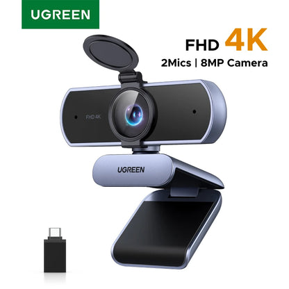 Webcam UGREEN 4K/1080P — 8 MP, Foco Automático e Microfones com Cancelamento de Ruído por IA