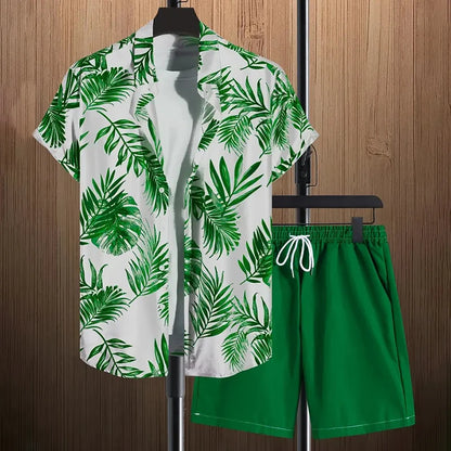 Conjunto Masculino de Verão com Estampa de Folhas