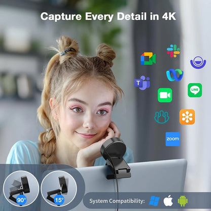 Webcam EMEET C950 4K UHD — 8 MP, Foco Automático e Microfone com Cancelamento de Ruído