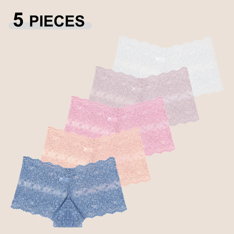 Conjunto de 5 Calcinhas Femininas de Cintura Alta com Renda