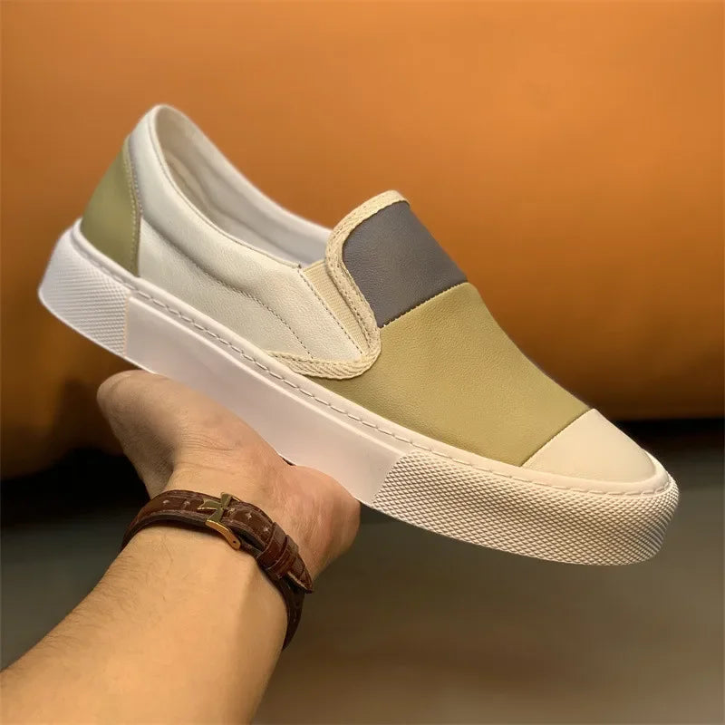 Mocassins em pele genuína moderno em blocos de cor