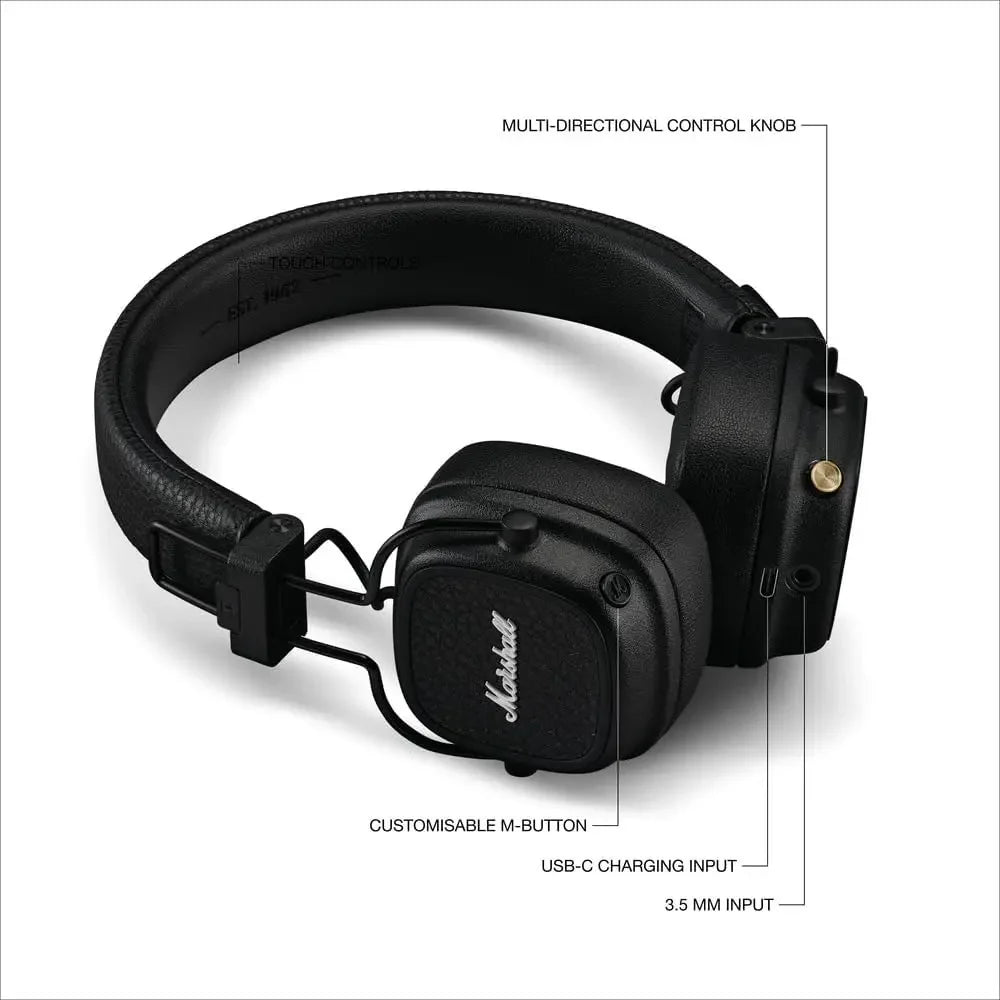 Auscultadores Bluetooth Marshall Major V – Sem Fios, Dobráveis e com Cancelamento de Ruído