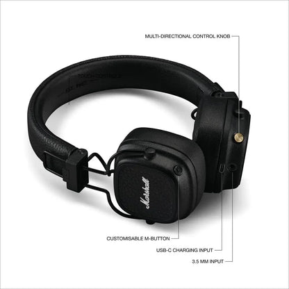 Auscultadores Bluetooth Marshall Major V – Sem Fios, Dobráveis e com Cancelamento de Ruído